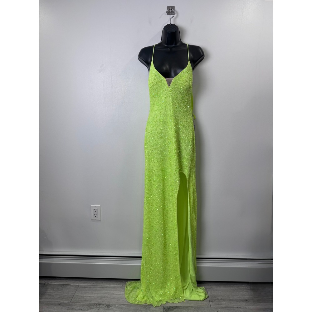 NWT Jovani Women Lime Green Sequin Open Back Formal Gown JVN23284A Size 4